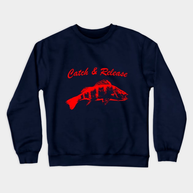 Catch and Release Series, Perch, Red color Crewneck Sweatshirt by BassFishin